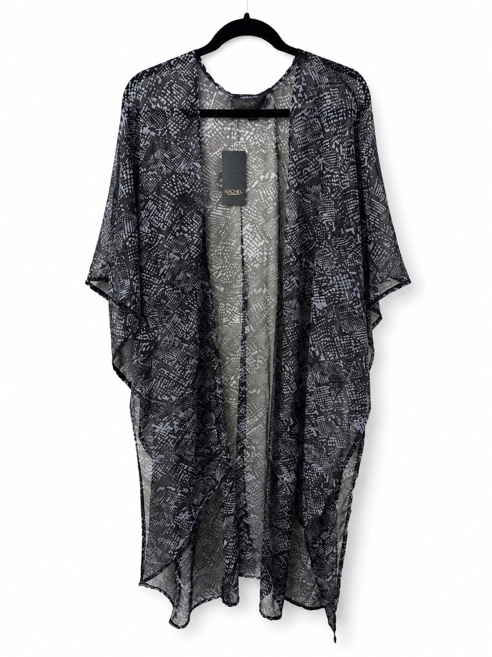 RACHEL Rachel Roy Sheer Abstract Kimono L Black Gray High Low NWT